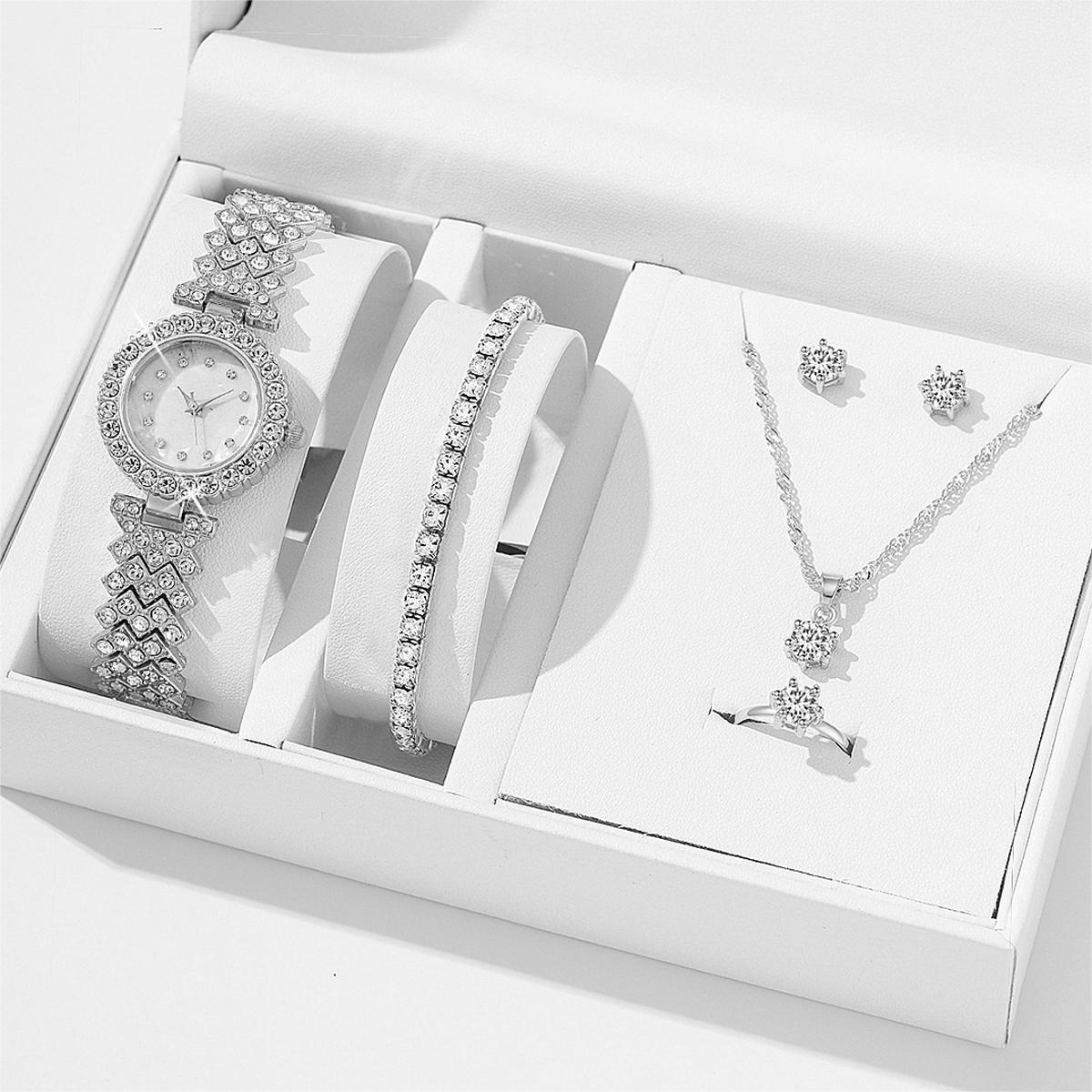 Women's Alloy Quartz Watch Necklace Earrings Bracelet Ring Suit - Dress To Impress