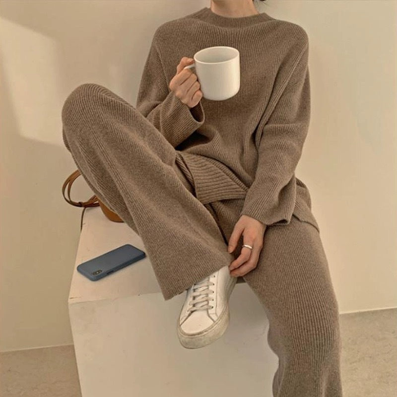 Autumn And Winter New Split Sweater Straight Loose Wide Leg Pants Two-piece Set - Dress To Impress