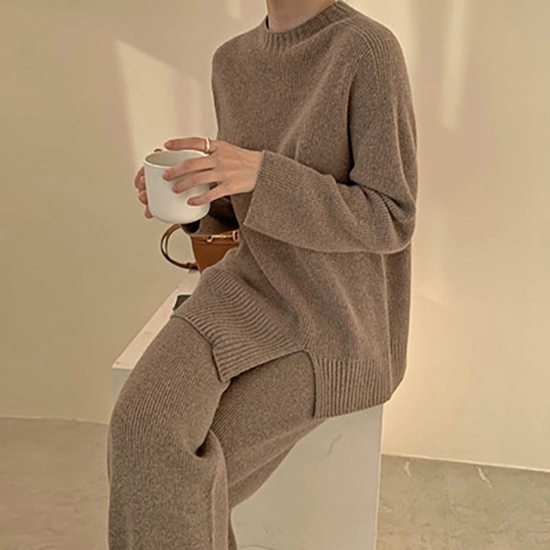 Autumn And Winter New Split Sweater Straight Loose Wide Leg Pants Two-piece Set - Dress To Impress