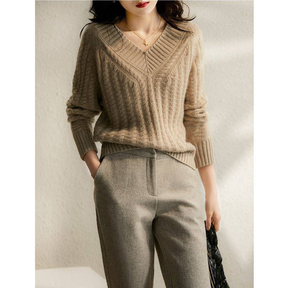 Soft Glutinous Twist Autumn And Winter Lazy Style Loose V-neck Sweater - Dress To Impress