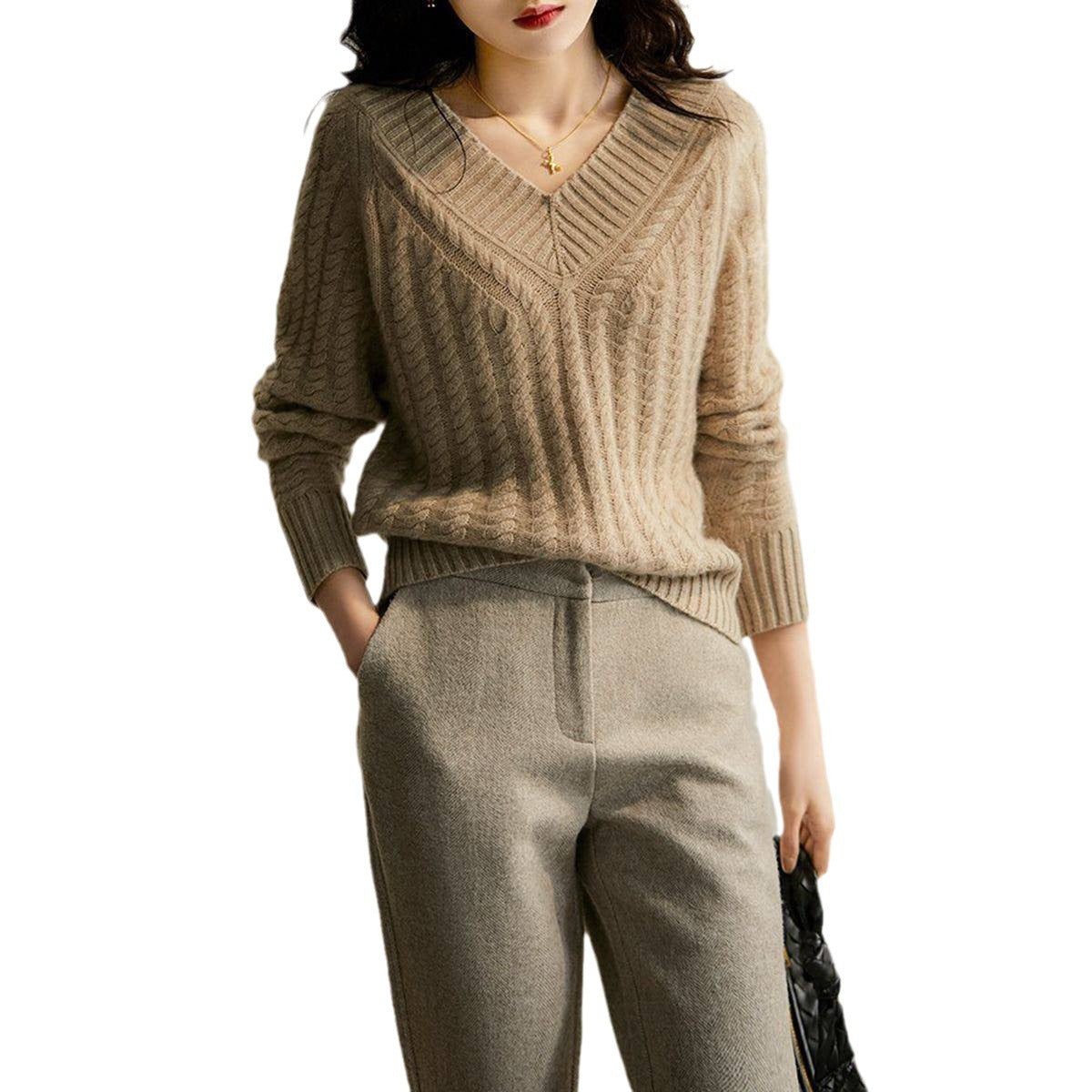 Soft Glutinous Twist Autumn And Winter Lazy Style Loose V-neck Sweater - Dress To Impress