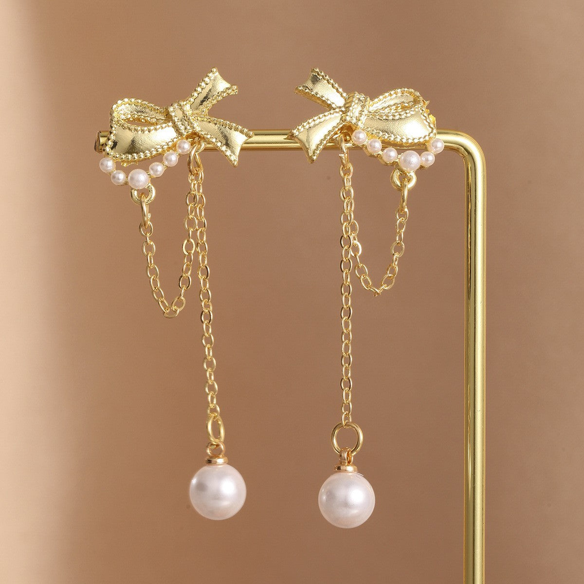 Bow Earrings Women's Long Tassel Pearl Earrings Korean Temperament High-end Personalized Earrings - Dress To Impress