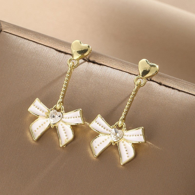 Tassel Drip Oil Bow Earrings For Women, Light Luxury, Niche Design, Earrings - Dress To Impress