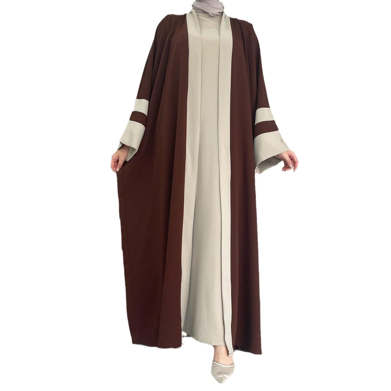 Elegant Brown Color-Blocked Abaya