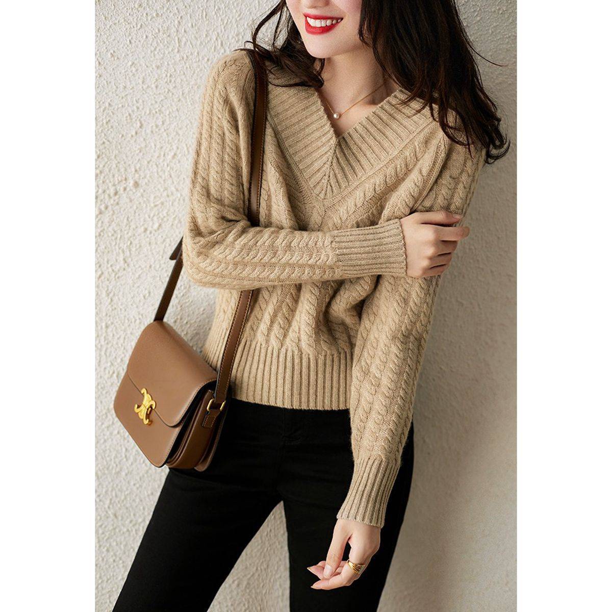 Soft Glutinous Twist Autumn And Winter Lazy Style Loose V-neck Sweater - Dress To Impress