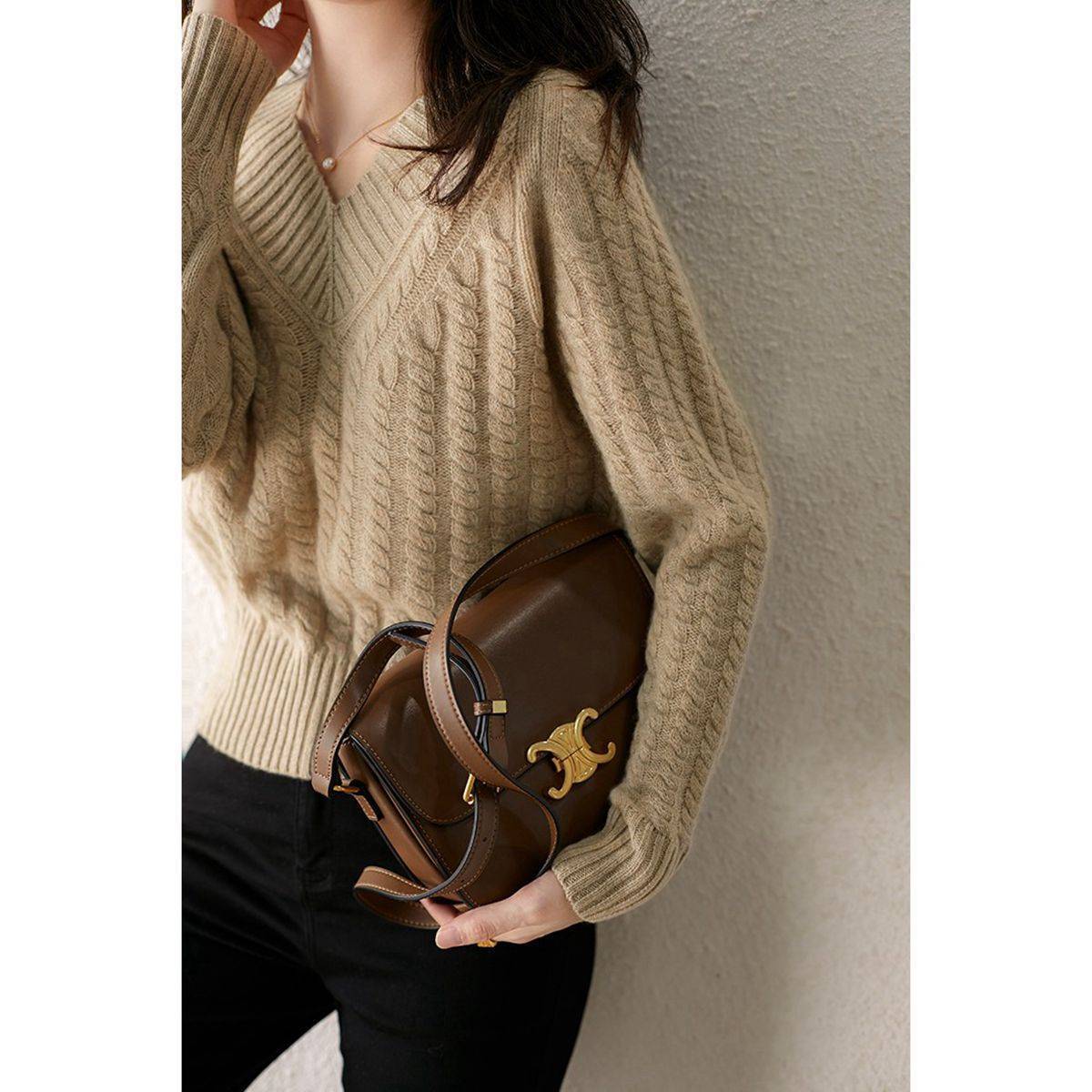 Soft Glutinous Twist Autumn And Winter Lazy Style Loose V-neck Sweater - Dress To Impress