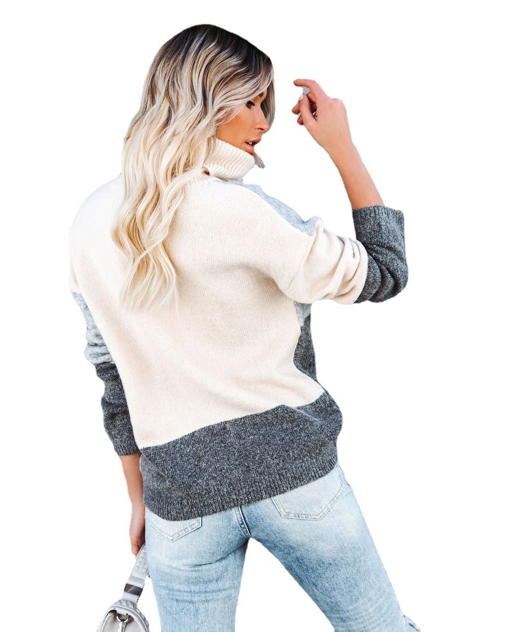 High Neck Color Matching Sweater