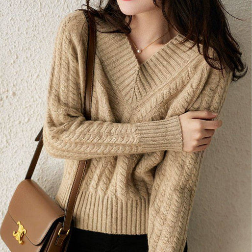 Soft Glutinous Twist Autumn And Winter Lazy Style Loose V-neck Sweater - Dress To Impress