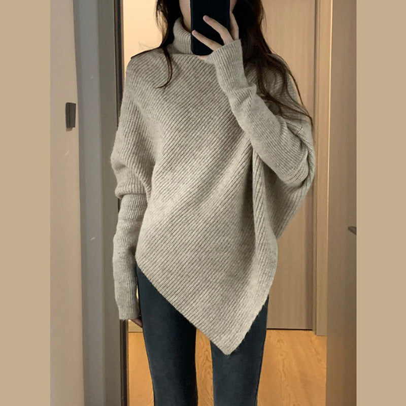 Irregular Design Turtleneck Sweater Women's Pullover - Dress To Impress