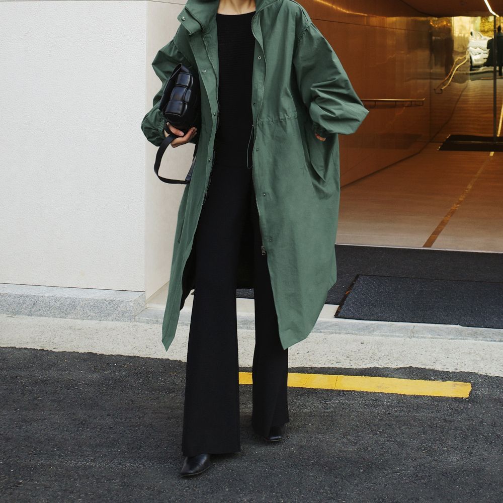 Autumn New Long Windbreaker Korean Style Stand Collar Drawstring Waist-controlled Long Sleeves Loose Trench Coat - Dress To Impress