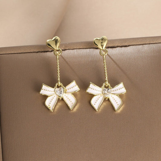 Tassel Drip Oil Bow Earrings For Women, Light Luxury, Niche Design, Earrings - Dress To Impress