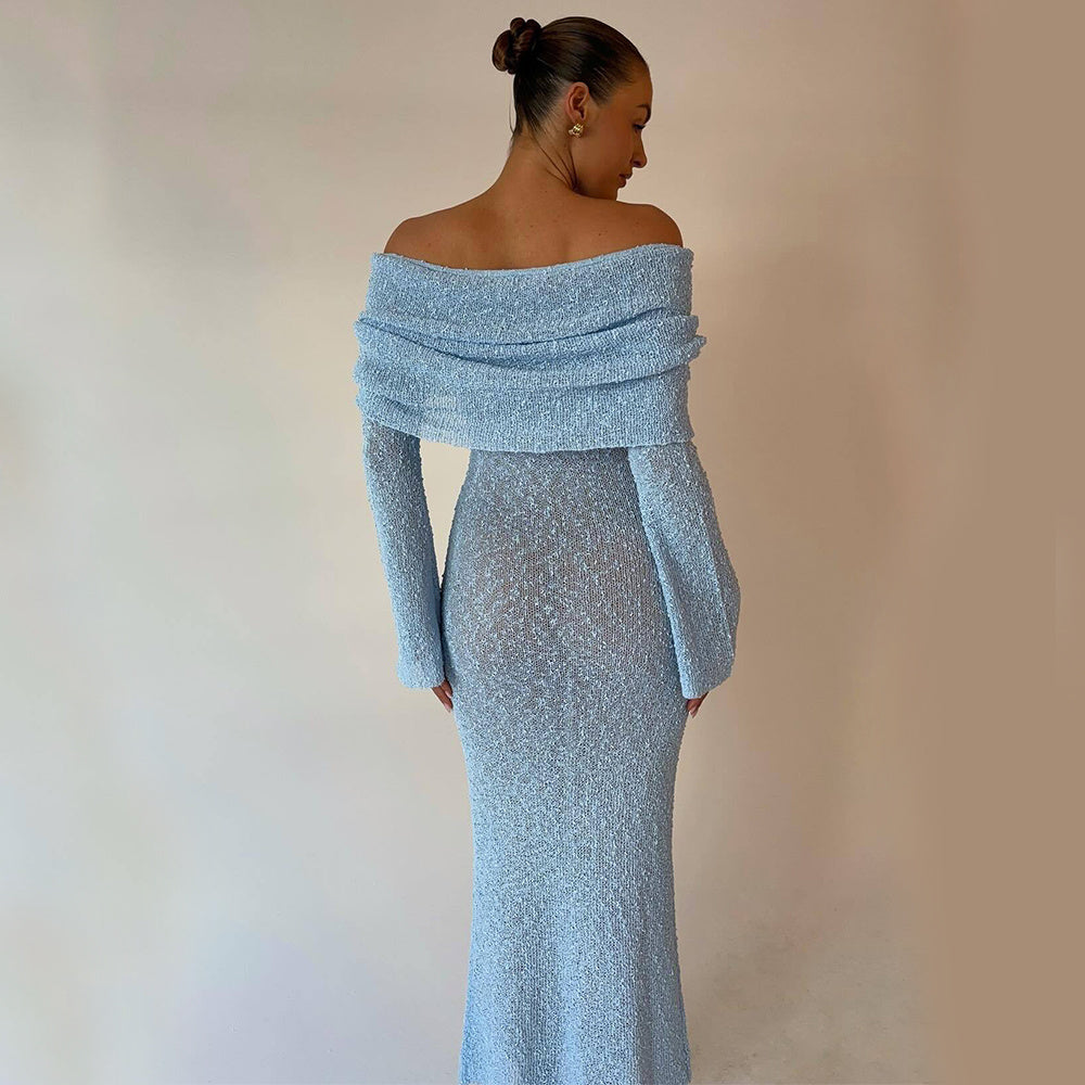 Off-Shoulder Knitted Long-Sleeve Beach Dress