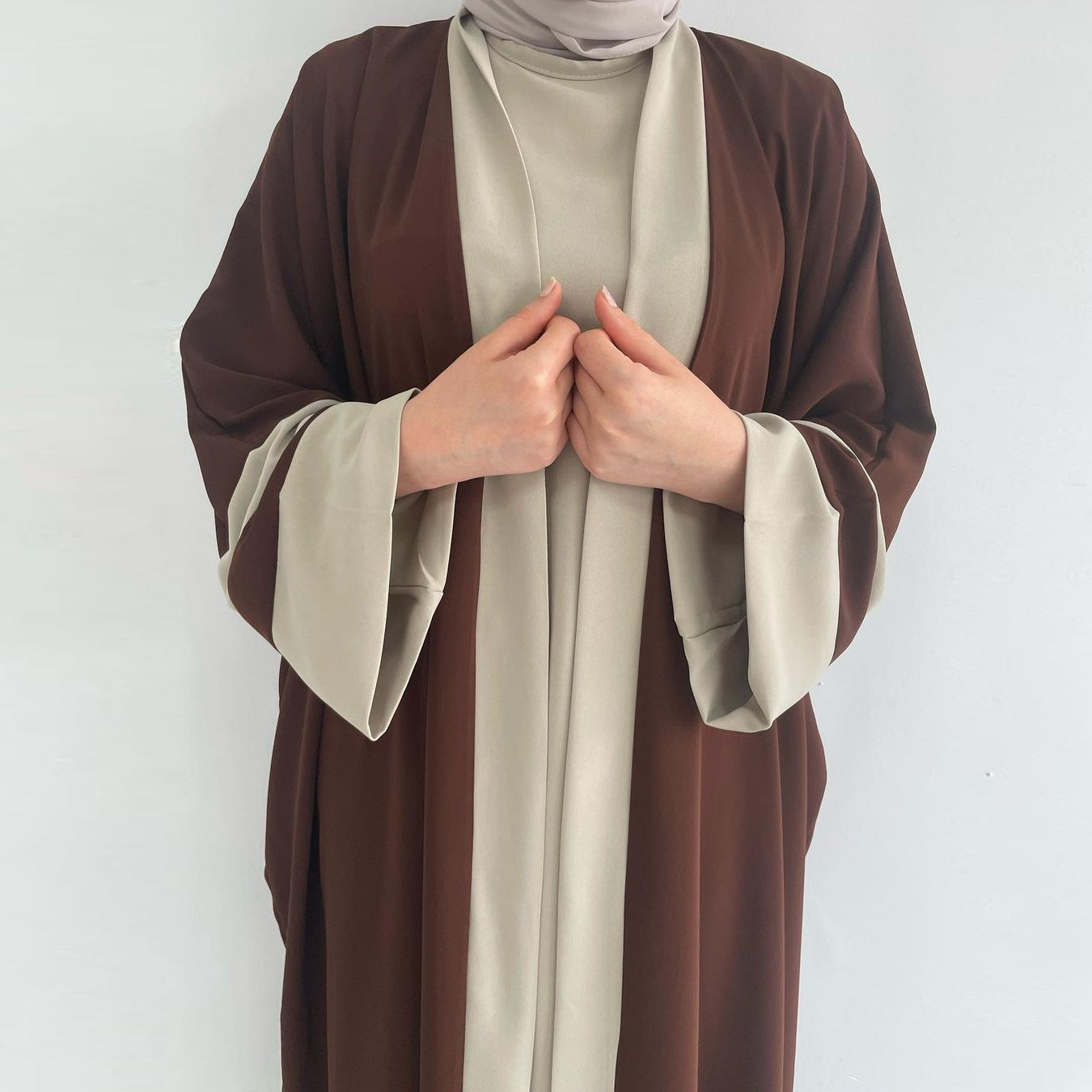 Elegant Brown Color-Blocked Abaya