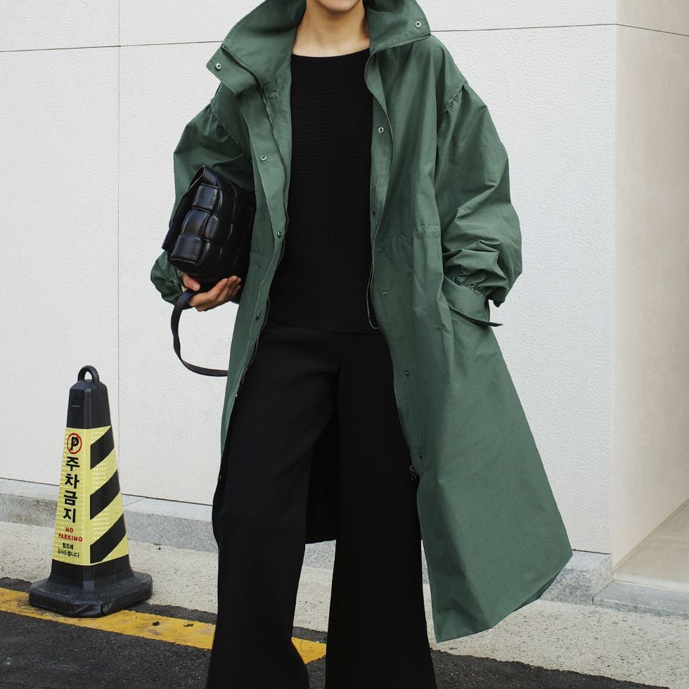 Autumn New Long Windbreaker Korean Style Stand Collar Drawstring Waist-controlled Long Sleeves Loose Trench Coat - Dress To Impress