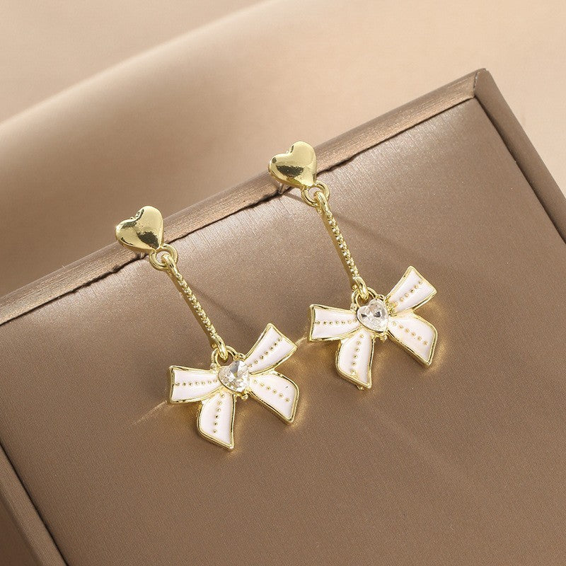 Tassel Drip Oil Bow Earrings For Women, Light Luxury, Niche Design, Earrings - Dress To Impress